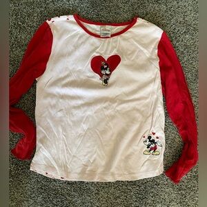 Disney Store L Pajama Top Mickey Minnie Mouse Pink Red Hearts Large Lg Love